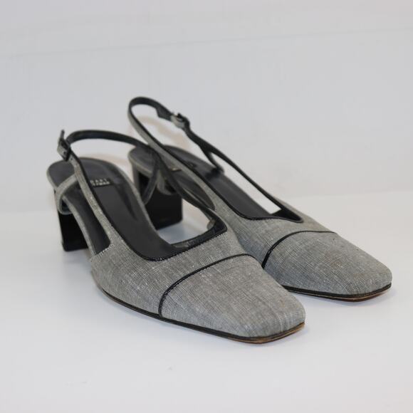 Vintage Stuart Weitzman Slingback Block Heel Pumps Gray Fabric Size 8 - Picture 1 of 7